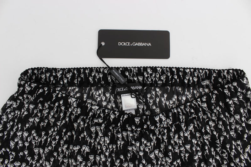 Black White Floral Lace Silk Sleepwear Shorts