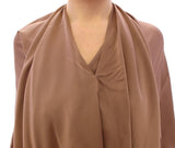 Brown Draped Silk Sheath Shift Coctail Dress
