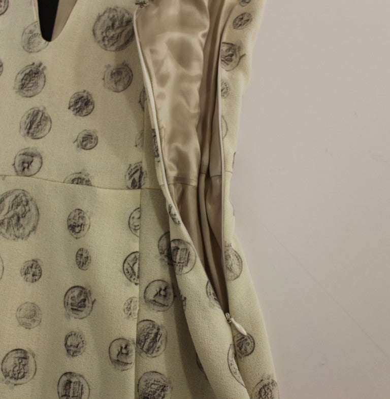 White Printed Shift V-neck Sheath Dress