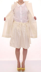 White Viscose Button Front Jacket Coat Trench