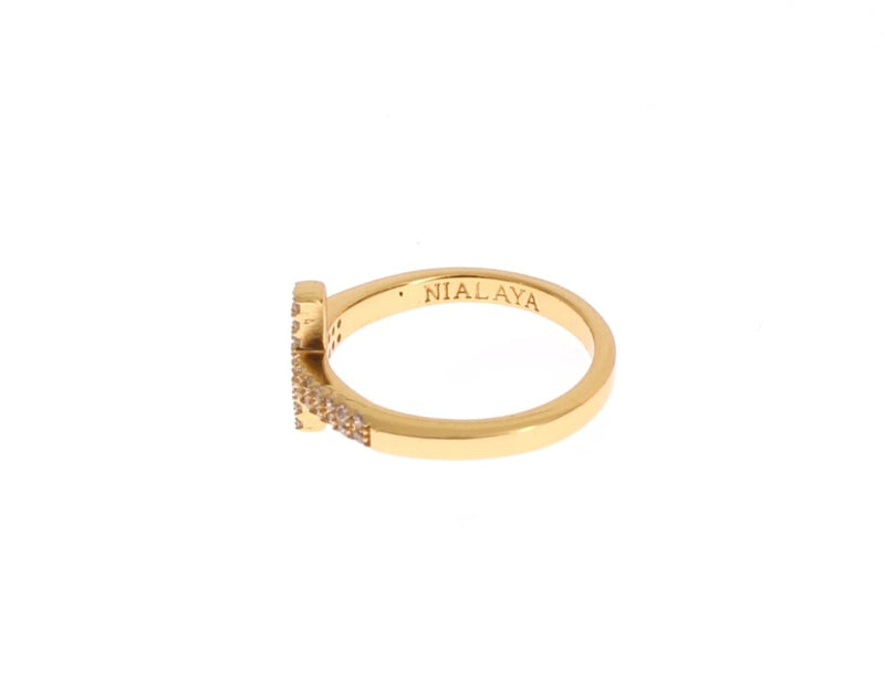 Clear CZ Cross Gold 925 Ring