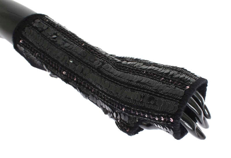Black Knitted Cashmere Sequined Gloves