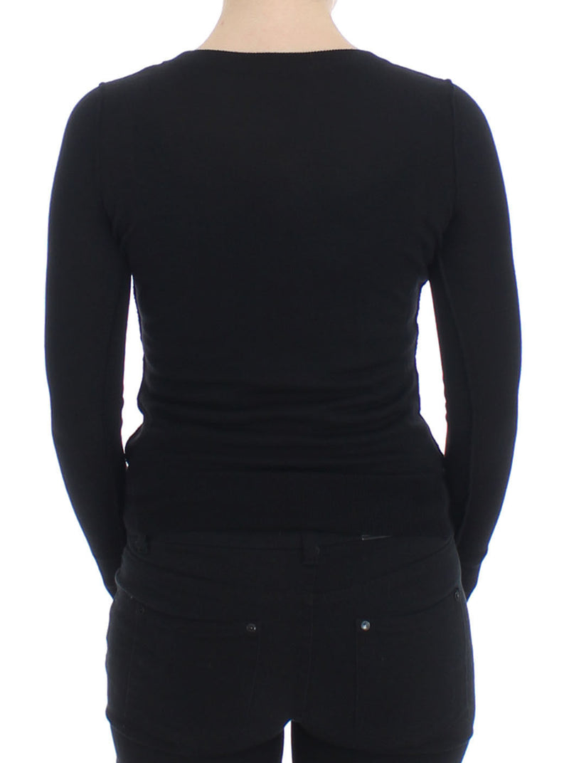 Black Wool Crewneck Sweater Pullover Top