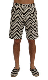 White Black Striped Cotton Linen Shorts