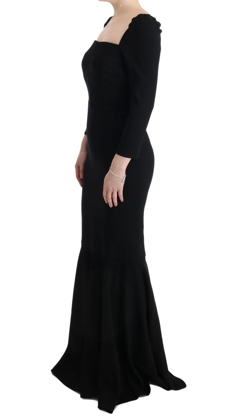 Black Stretch Crystal Sheath Long Dress