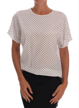 White Polka Dotted Silk T-shirt Top