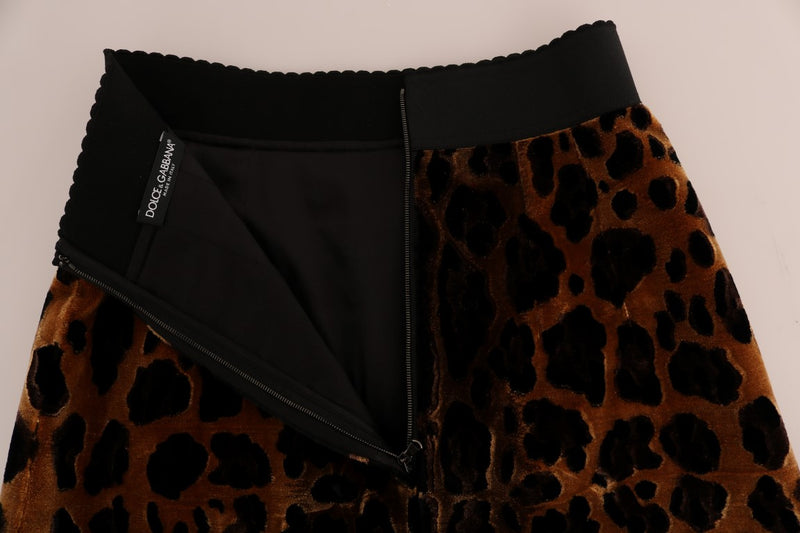 Brown Leopard Print Silk A-Line Skirt