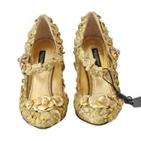 Gold Floral Crystal Mary Janes Pumps
