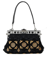 VANDA Black Crystal Tassel Gold Charms Party Bag