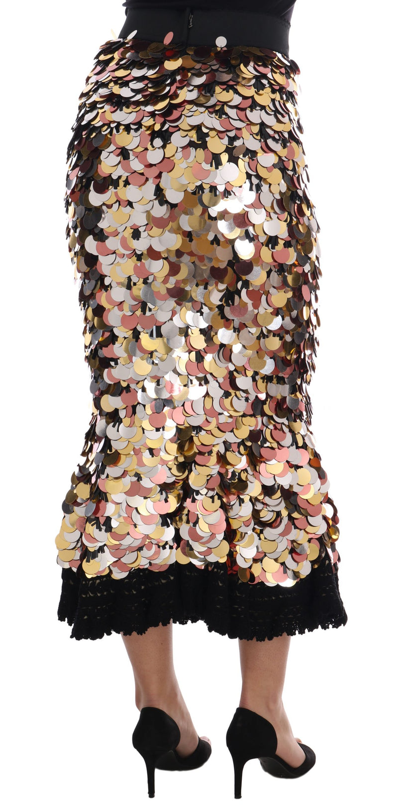 Gold Sequined Peplum High Waist Skirt