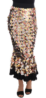 Gold Sequined Peplum High Waist Skirt