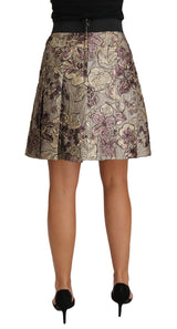 A-Line Mini Floral Print Jaquard Skirt