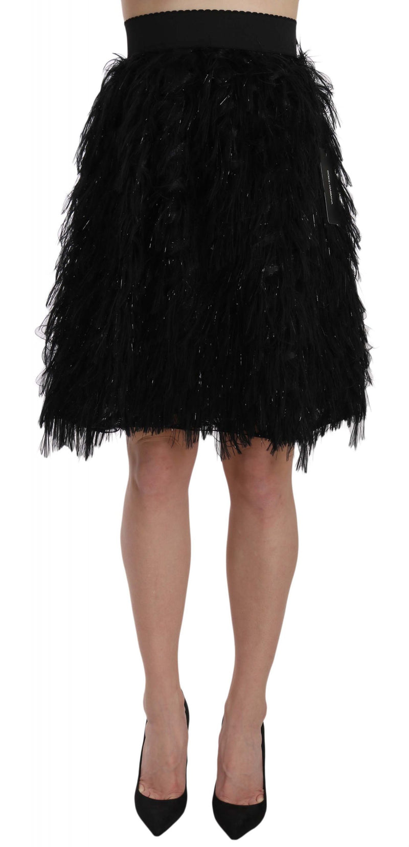 Black Fringe Metallic Mini A-line Skirt