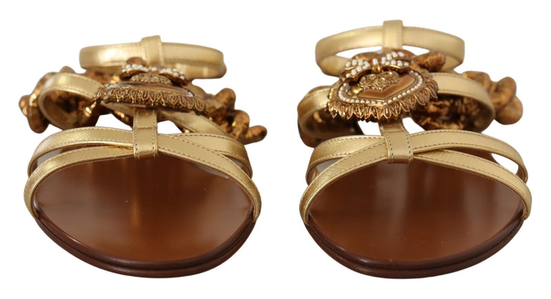 Gold Leather Devotion Flats Sandals