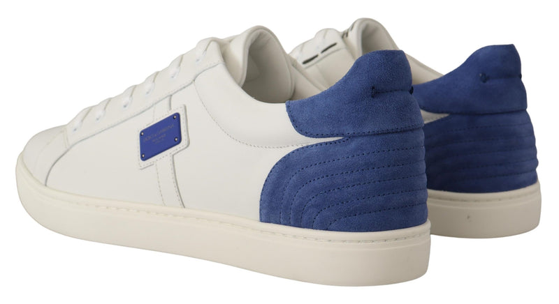White Blue Leather Low Top Casual Sneakers