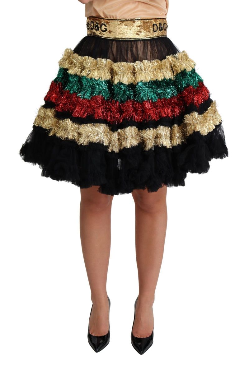 Multicolor Sequin Ruffled Tulle Tinsel Skirt