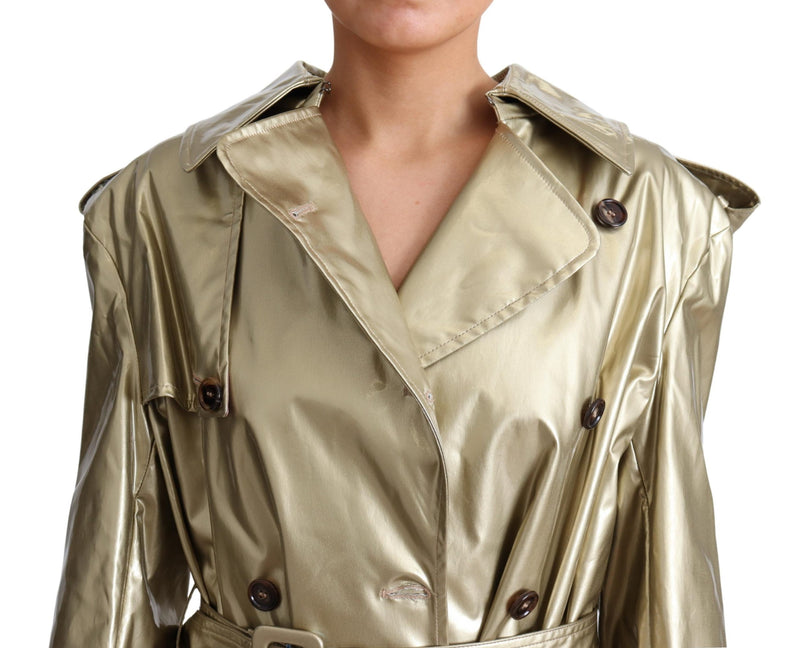 Gold Viscose Stretch Belted Trench Coat Jacket