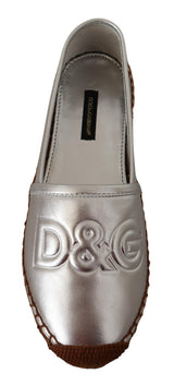 Silver Leather Espadrilles Flats Shoes