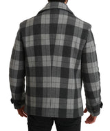 Gray Check Wool Cashmere Coat Jacket