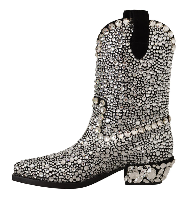 Black Suede Strass Crystal Cowgirl Boots