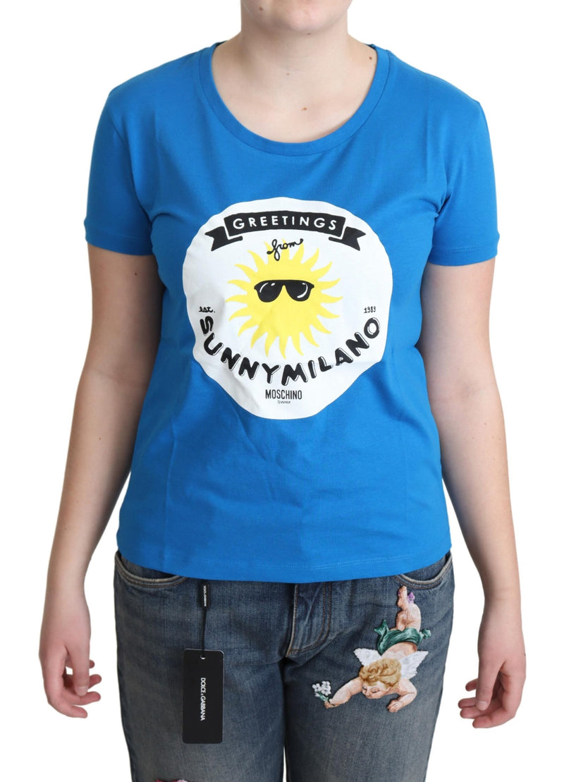 Blue Cotton Sunny Milano Print Tops T-shirt