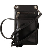 Black Leather Wallet Neck Strap Card Slot Pocket Wallet