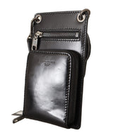 Black Leather Wallet Neck Strap Card Slot Pocket Wallet