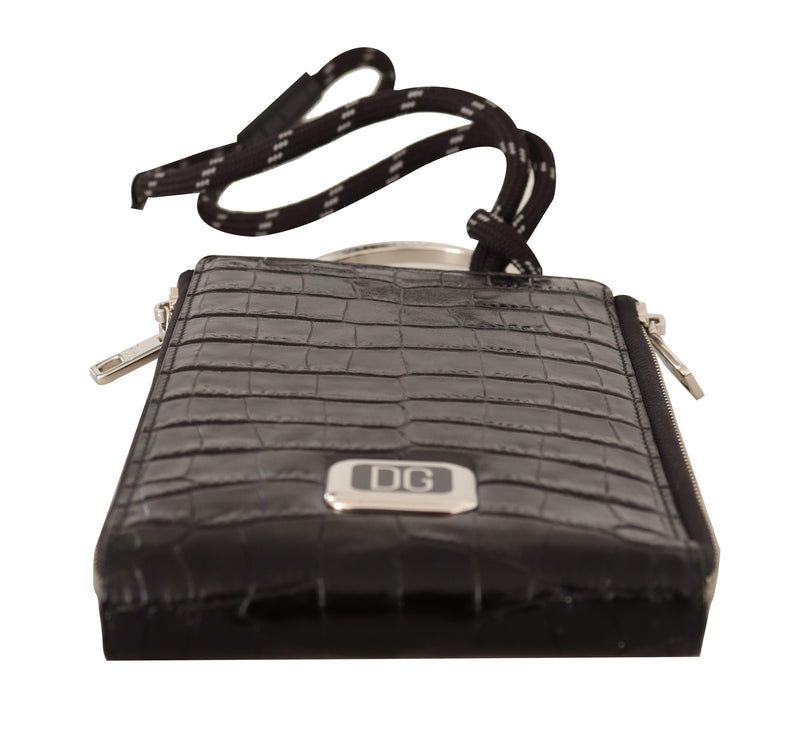 Black Leather Wallet Neck Strap Card Slot Pocket Case Wallet