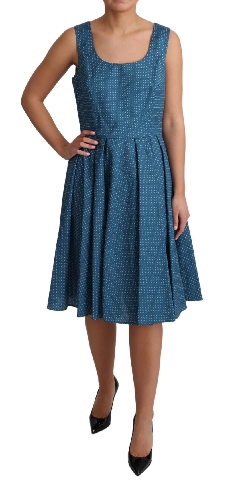 Blue Polka Dotted Cotton A-Line Dress