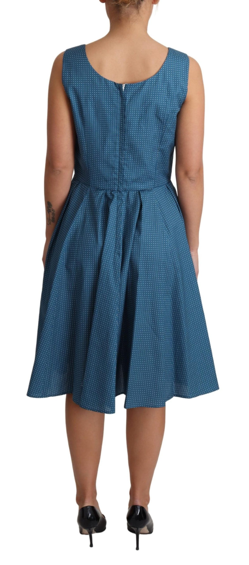 Blue Polka Dotted Cotton A-Line Dress