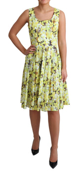 Yellow Floral Cotton Stretch Gown Dress