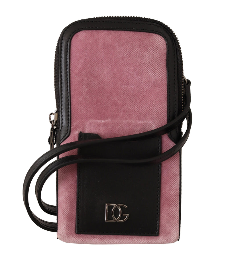 Pink Velvet Black Leather Cross Body Card Slot Pocket wallet