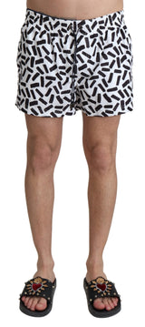 White Patterned Beachwear Shorts Swimwear