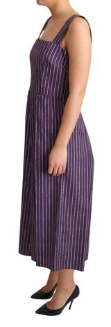 Purple Striped Cotton A-Line Stretch Dress