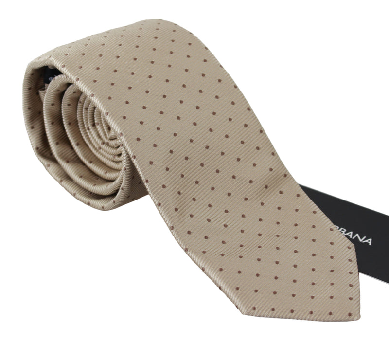 Beige 100% Silk Dotted Wide Necktie Accessory Tie