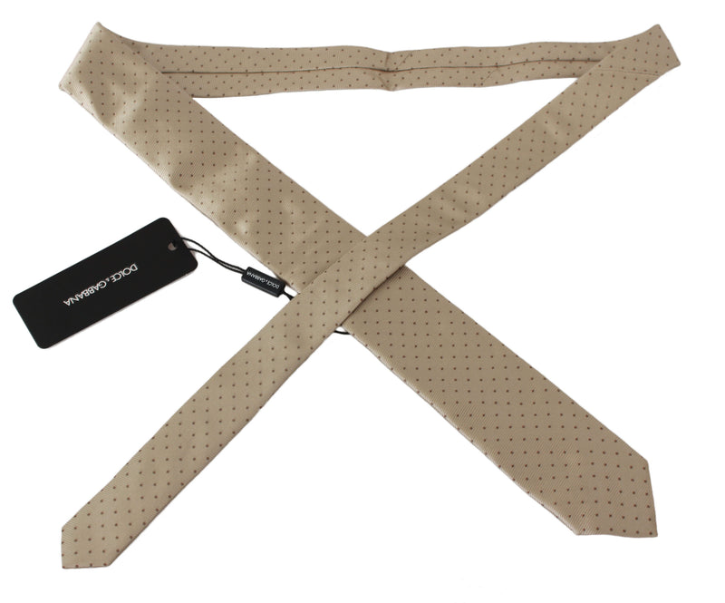 Beige 100% Silk Dotted Wide Necktie Accessory Tie