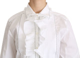 White Ruffle Collared Blouse Cotton  Top