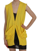 Yellow 100% Cotton Sleeveless Cardigan Top Vest