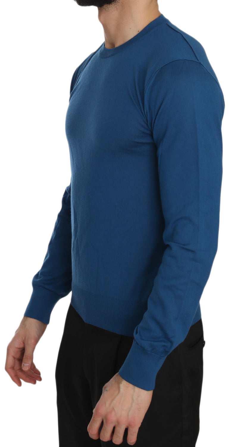 Blue Cashmere Crewneck Pullover Sweater