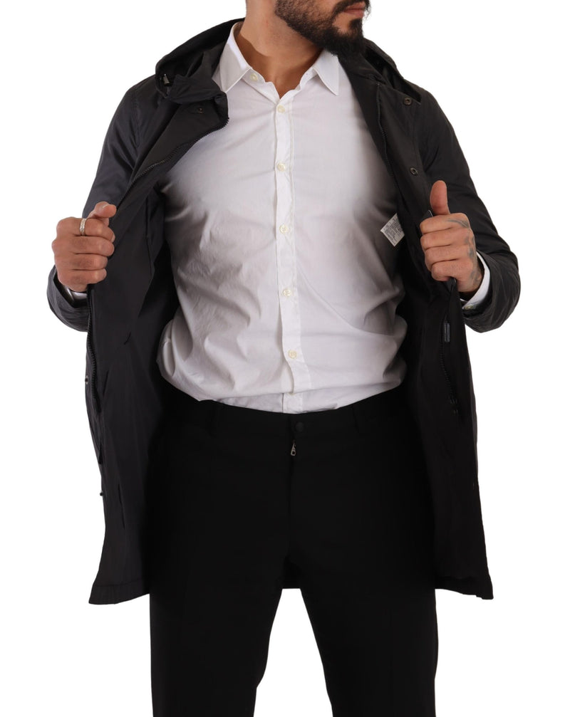 Black Polyester Hooded Parka Coat Jacket
