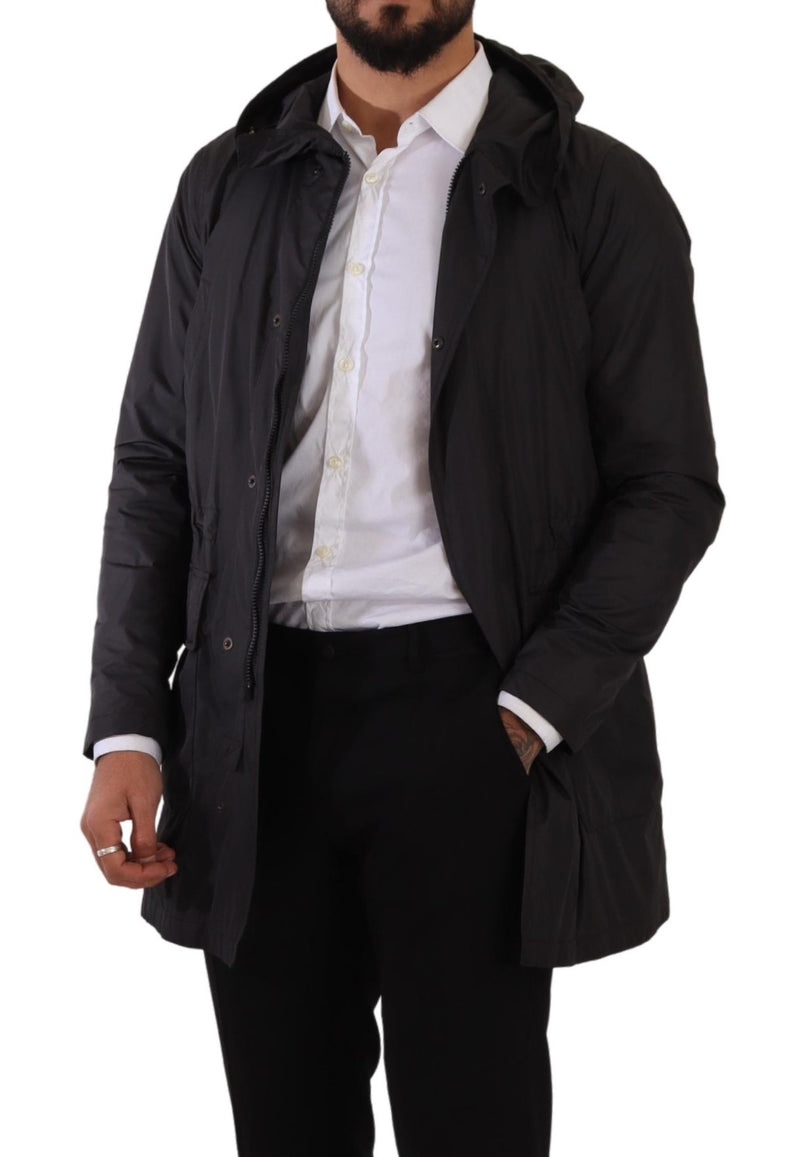 Black Polyester Hooded Parka Coat Jacket