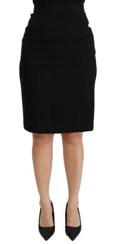 Black A-line High Waist Mini Wool Skirt