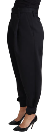 Black Cropped Dress High Waist Polyester Pants