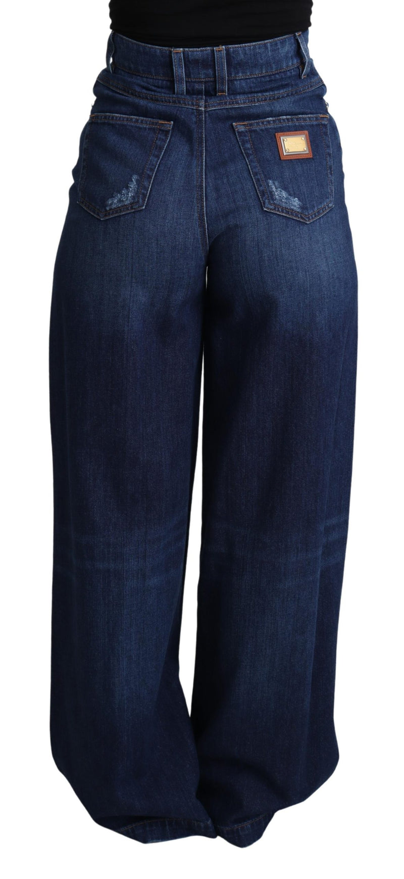 Blue Embellished Wide Leg Trouser Cotton Jeans