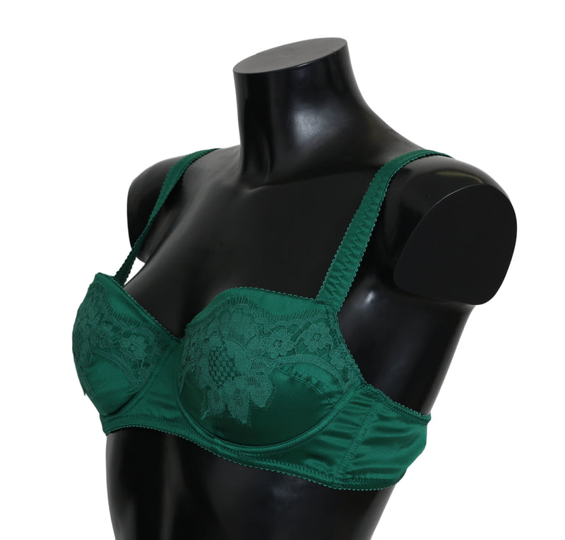 Green Silk Stretch Floral Lace Bra Underwear