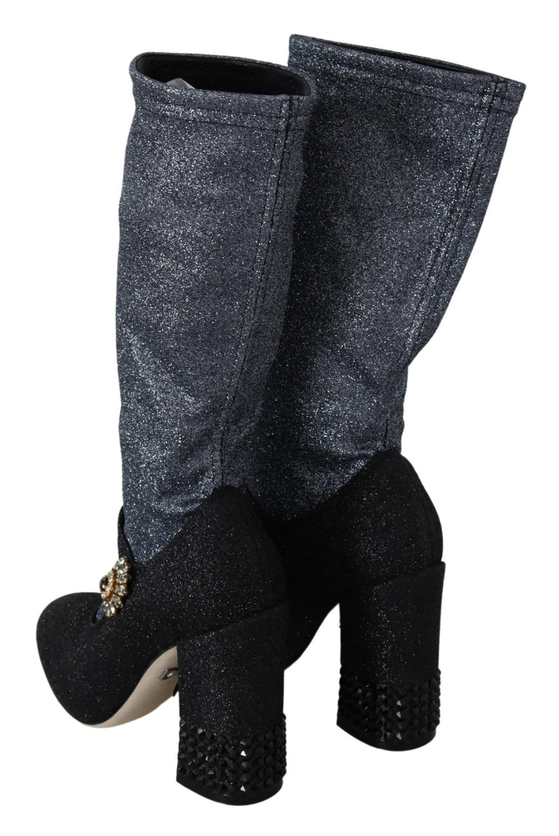 Black Crystal Glitter Boots Shoes