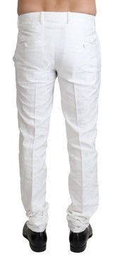 White Brocade Jaquard Dress Trouser Pants