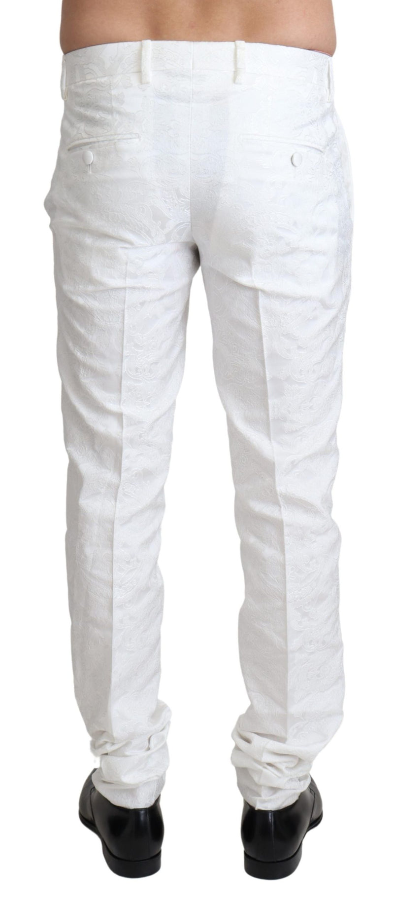 White Brocade Jaquard Dress Trouser Pants