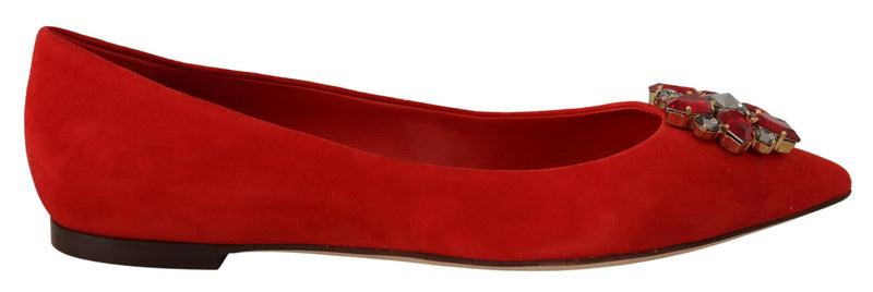 Red Suede Crystals Loafers Flats Shoes