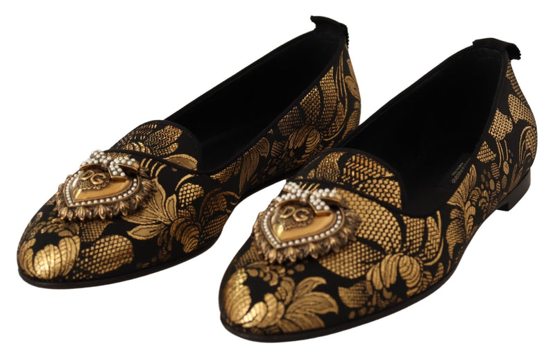 Black Gold Amore Heart Loafers Flats Shoes